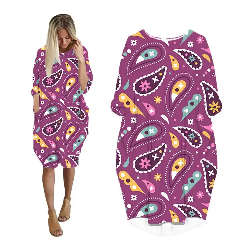 Летнее платье для женщин уличная одежда с 3d принтом пейсли платья миди длинным