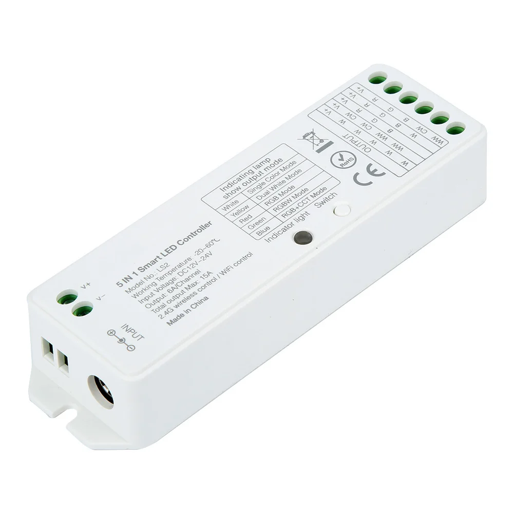 

Светодиодный контроллер 5 в 1 для одноцветной ленты CCT/RGB/RGBW/RGB + CCT