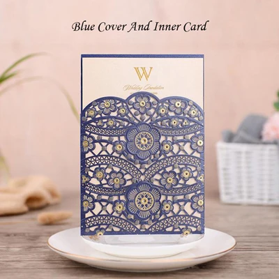 Cover And Inner Card 1 шт. элегантная вырезанная лазером Свадебная пригласительная открытка кружевная Флора на заказ с конвертом поздравительная открытка Свадебные украшения вечерние сувениры - Цвет: Cover And Inner Card