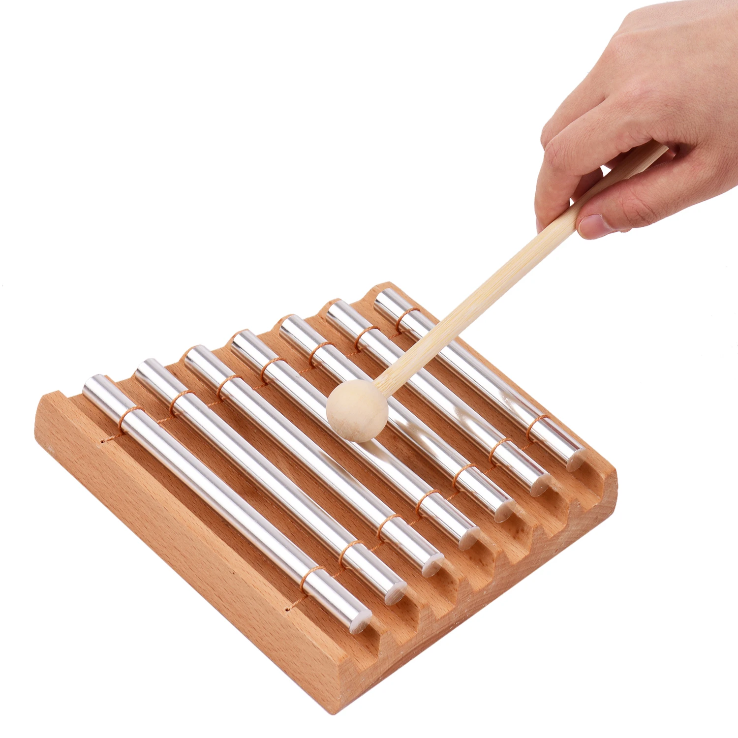 

7-Tone Wooden Chimes with Mallet Percussion Instrument for Prayer Yoga Meditation Musical Chime Toy for Children Reminder Bell