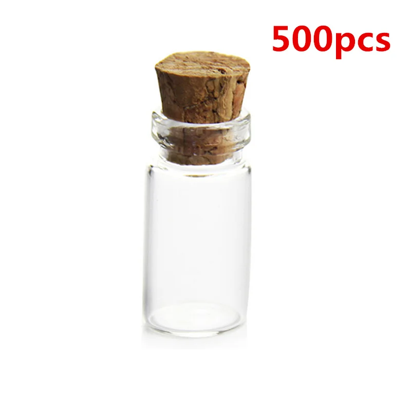 500pcs 50 шт/100 шт/500 шт/1000 шт 11*22 мм 1 мл мини-стеклянные бутылки пустые образцы мини-стеклянных банок с крышкой пробки для рукоделия украшения - Цвет: 500pcs