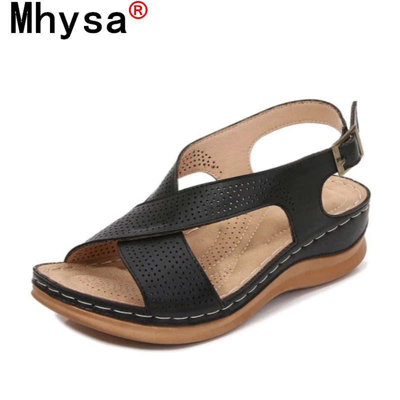 

2021 Fashion Women Summer Vintage Wedge Sandals Buckle Casual Low-heeled Women Shoes Outdoor Platform Open Toe Sandals Plus Size