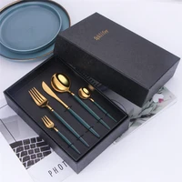 green gold cutlery set stainless steel dinnerware set 20pcs knives forks coffee spoons flatware kitchen tableware set supplies
