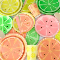 fruit paper plates candy color decoration disposable kits event brithday summer party holiday fiesta house decor supplies