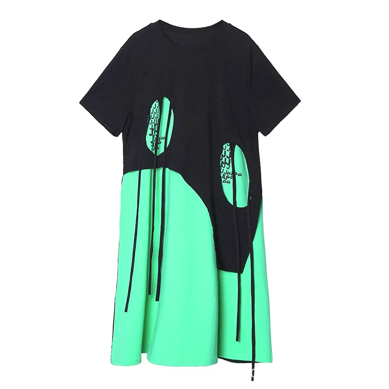 

2021 Summer Vestidos Mujer Hollow Out Black Tassels Patched O Neck Shirt Type Straight Dress Meduim Cotton Blended Skirt Women