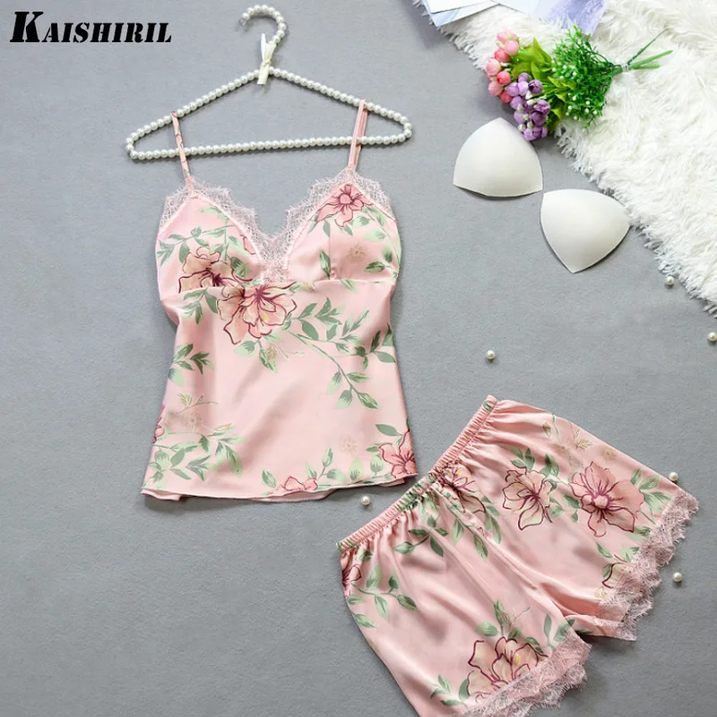 Женский сексуальный шелковый пижамный комплект кружевная Пижама Женская пижама