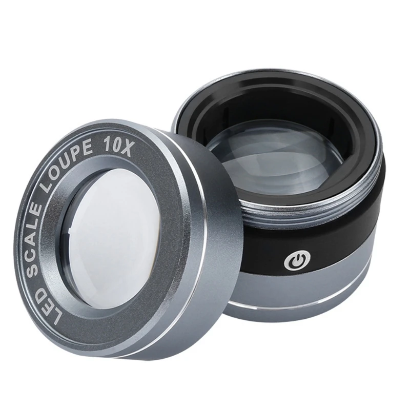 

10X Full Metal Magnifying Glass LED Scale Loupe USB Charging Lens Magnifier K1KA