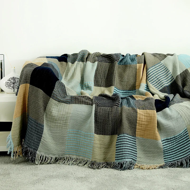 

Japanese Four Layers Gauze Double-sided Sofa Four Seasons Sofa Cover Blanket Towel Plaid Blankets for Beds Blankets and Throws