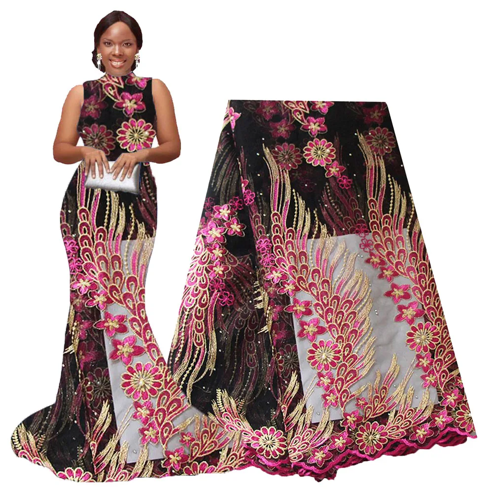 Ourwin 2019 африканская кружевная ткань с камнями расшитая бисером розовое золото