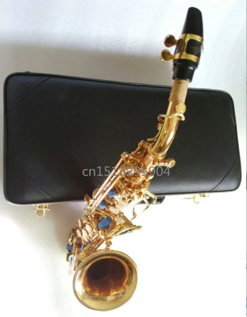 Латунный Саксофон сопрано с золотистым вырезанным узором Bb изгиб саксофон