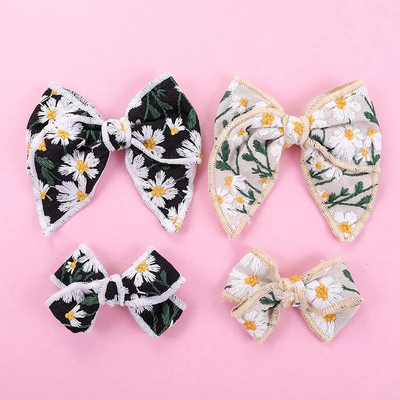 

2Pcs New Sweet Embroidery Bows Hair Clip For Kids Girls Boutique Handmade Hairpins Barrettes Headwear Fashion Hair Accessories