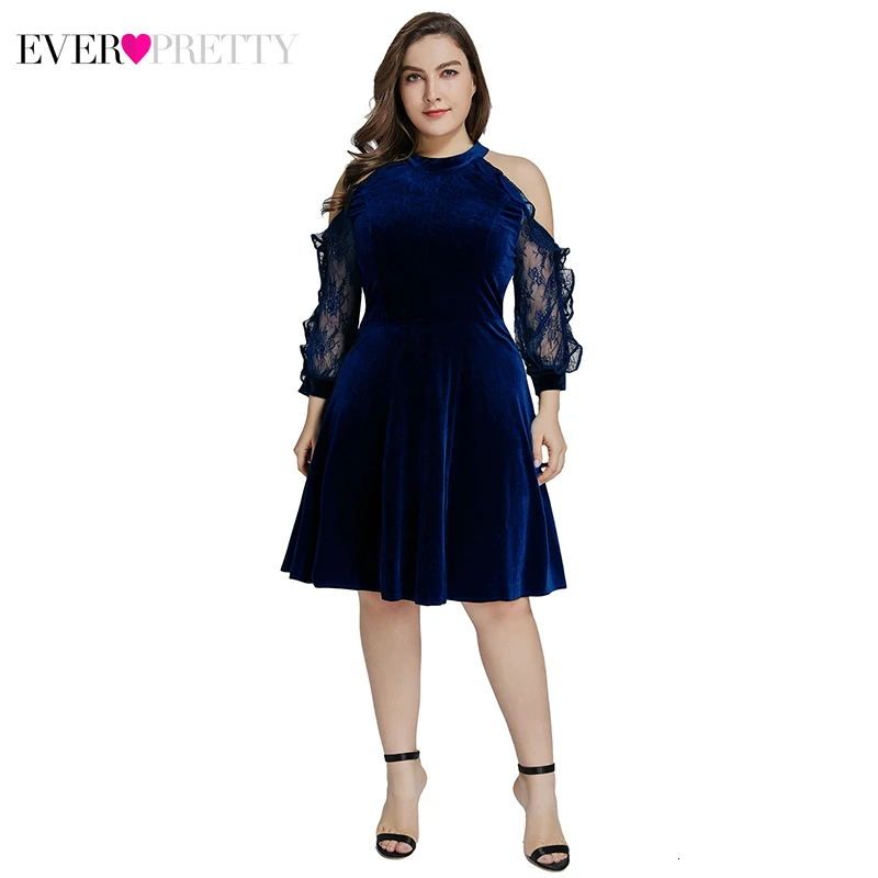 Сексуальные велюровые коктейльные платья Ever Pretty A-Line Холтер длинный кружевной рукав короткое вечернее платье для вечерние платья Vestidos De Coctel