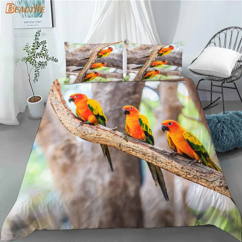 Juego de fundas de edred&oacute;n personalizadas para el hogar, Set de ropa de cama de 3 piezas con dise&ntilde;o de loro y animales, a la moda, 1009-4