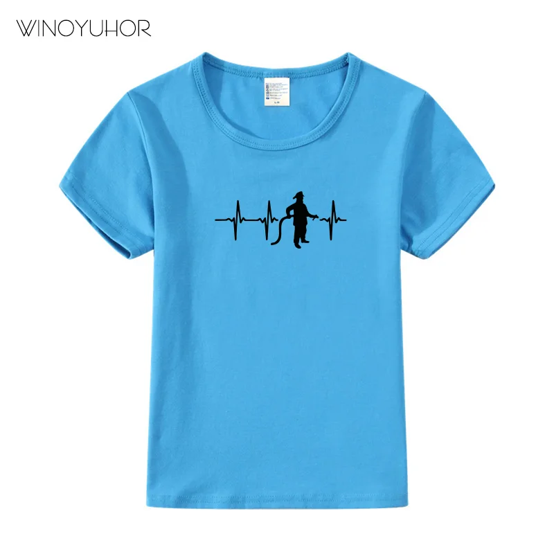 Fireman Firefighter Heartbeat Design T Shirt Kids Boys Girls Kawaii Short Sleeve Tops For Children's Funny O-Neck T-Shirt | Детская