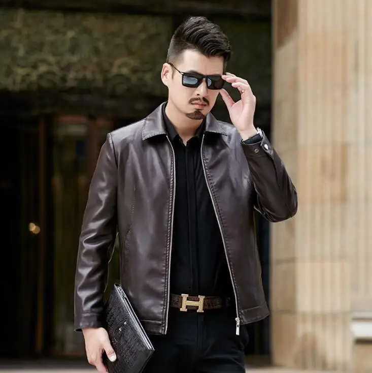 mens leather jacket slim motorcycle coat men jackets casual clothes father wear personalized jaqueta de couro street fashion
