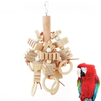 large parrot toy tearing natural wooden blocks bird chewing toy parrot cage bite toy environmental protection bird parrot toy