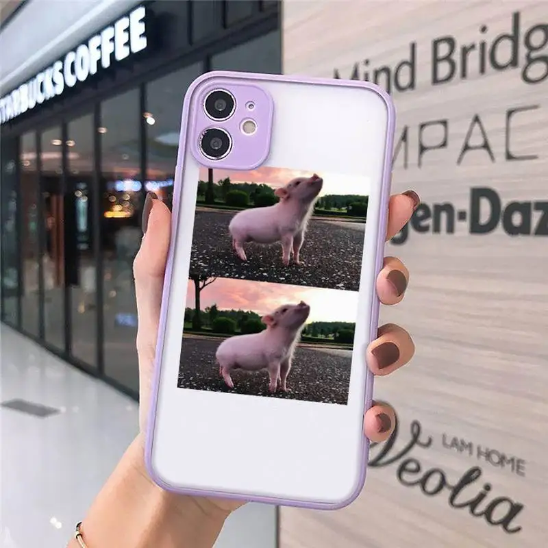 

Pet Cute Little Pig Lovely animal Phone Case purple matte transparent For iPhone 7 8 x xs xr 11 12 pro plus max mini Funda