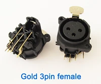 1pc xlr female jack chassis gold plated 3 pin pcb socket connector black color