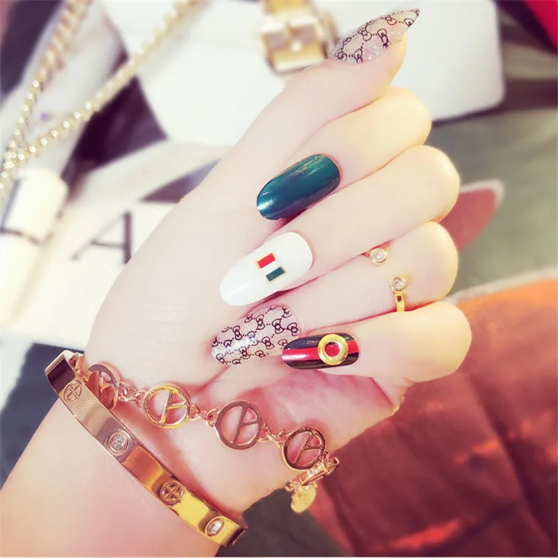 24 шт. очаровательные Модные Длинные накладные ногти полное покрытие