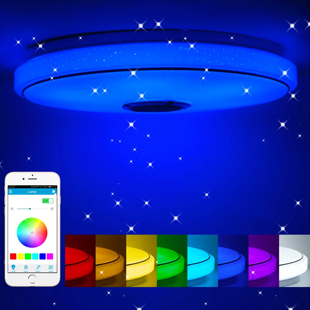 Smart Music LED Ceiling Light 36-60W RGB Embedded Round Star Remote Bluetooth Full Color | Освещение