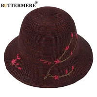 buttermere vintage sun hats for women flower embroidery straw hat ladies raffia summer hat female bucket cap womens sun hat