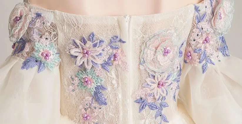 

Girls Princess Dress Birthday Party Lace Mesh Stitching Trailing Evening Gown Kids Pageant Catwalk Dress For Girls Vestidos L431