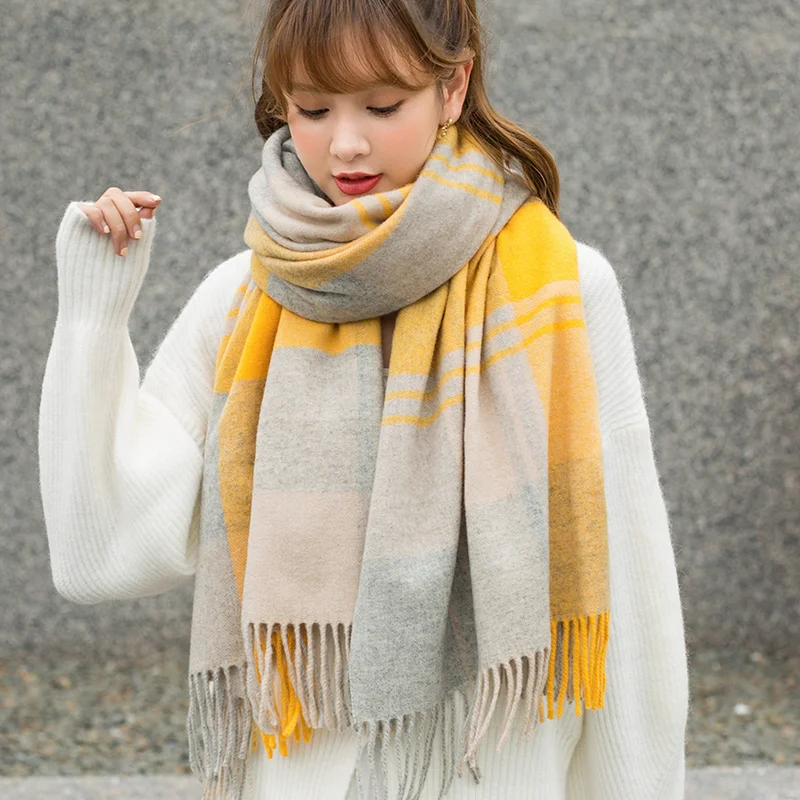 

★wool scarf in the fall and winter of female cute girl han edition joker grid more long collar students to keep warm