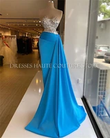 luxury beaded evening dress 2021 strapless satin african women formal party prom gowns sweep train
