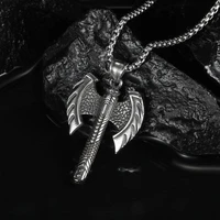 new jewelry viking double axe amulet titanium steel necklace retro battle axe pendant man necklace