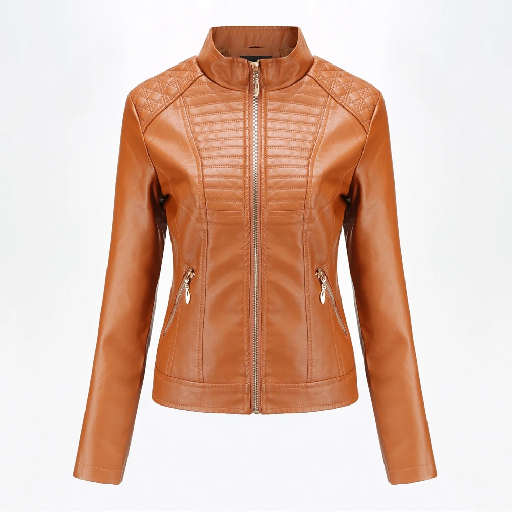 New Loose PU Faux Leather Pure color Jacket Women Classic Moto Biker windbreak Coat  Spring Autumn Lady Basic zipper Outerwear