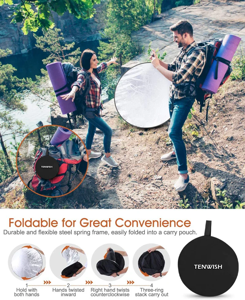 TENWISH 24inches/60cm 5in1 Circular Reflector Collapsible Compact Multi Disc Studio Lighting Modifier for Product Portrait Shots |
