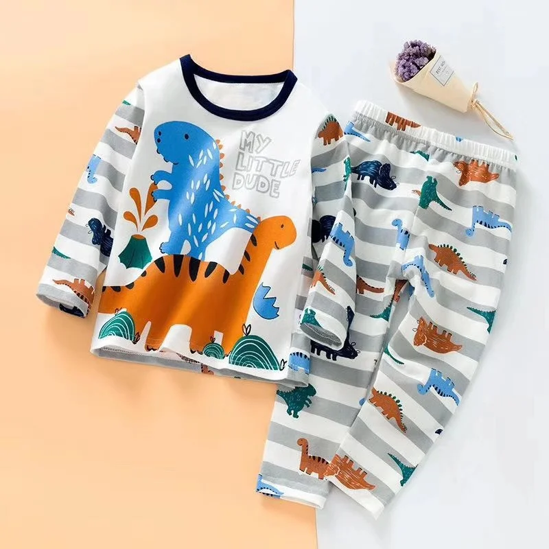 PJC164 2 dinos Детская Пижама для мальчиков, пижама, нарядное платье, осенний комплект «Русалочка» для маленьких девочек, одежда из хлопка, Haine Copii Пижама kinderen де, мультфильмов «Человек-паук», «Бэтмен» - Цвет: PJC164 2 dinos