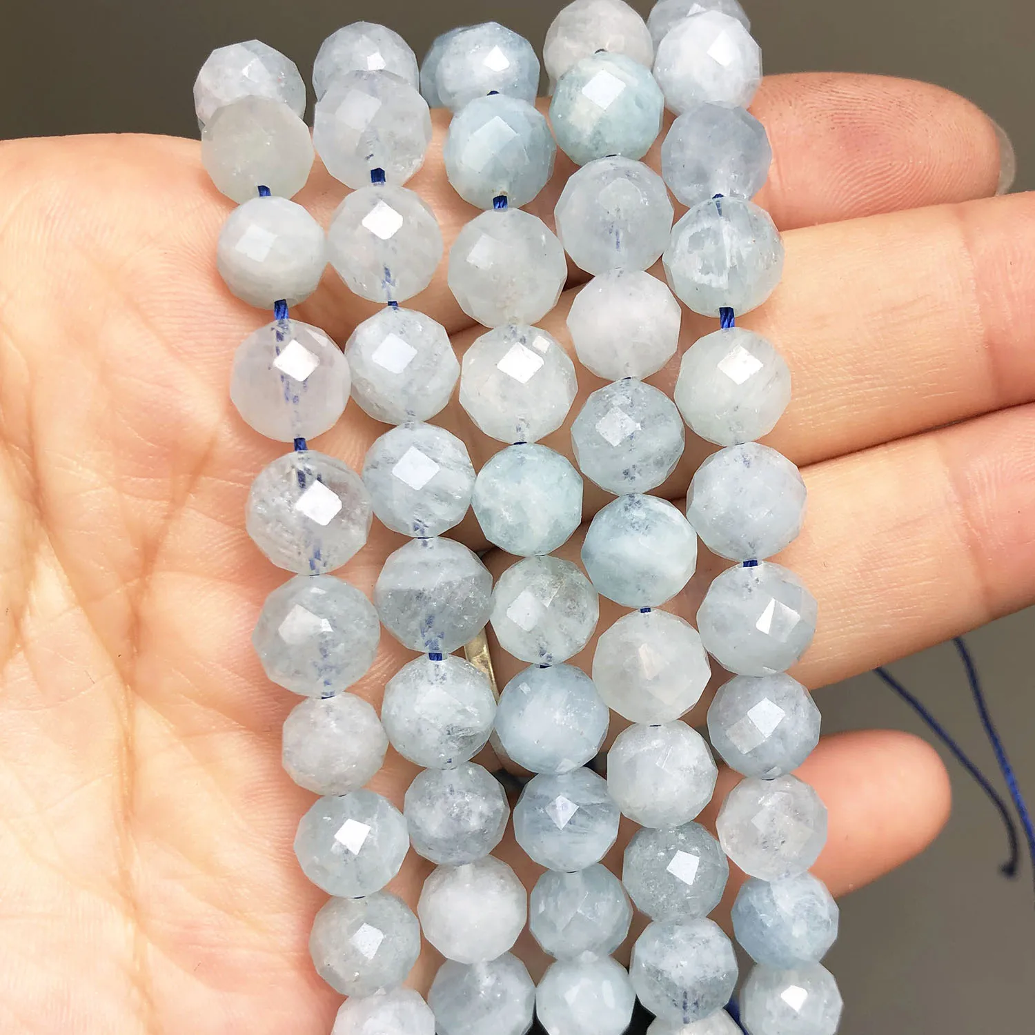 

8mm Natural Faceted Blue Aquamarines Stone Beads For Jewelry Making Round Loose Spacer Beads DIY Bracelet Accessories 7.5''