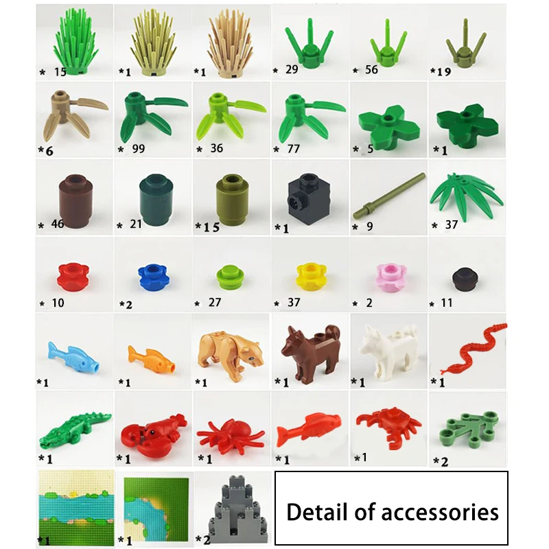 Rainforest Baseplate Parts Animal Green Grass Jungle Bush Flower Tree Plants Building Blocks DIY MOC Assemble Children Toy Gifts