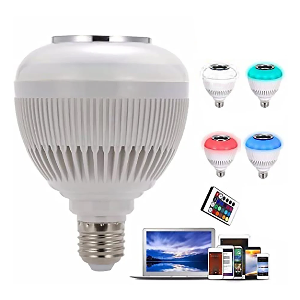 

12W E27 RGB Bluetooth Speaker LED Light Bulb Wireless Remote Control Audio Lamp Home Decor Smart IC Lighting Lamp