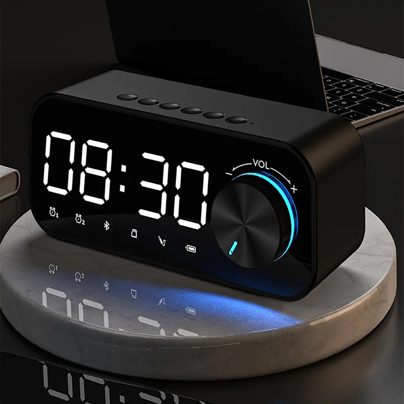 LED Display Alarm Clock Bluetooth Speaker Mobile APP Remote Control High-definition Screen Time mini Subwoofer | Электроника