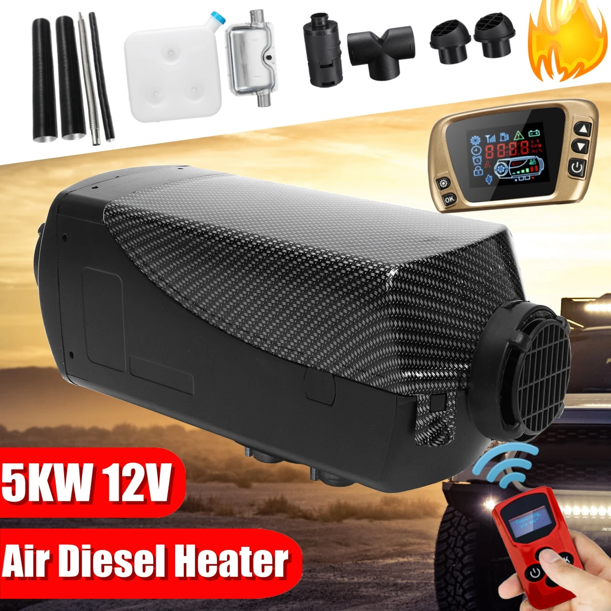 HCalory 5KW 12V Дизели Воздушный стояночный отопитель воздушного отопления ЖК дисплей