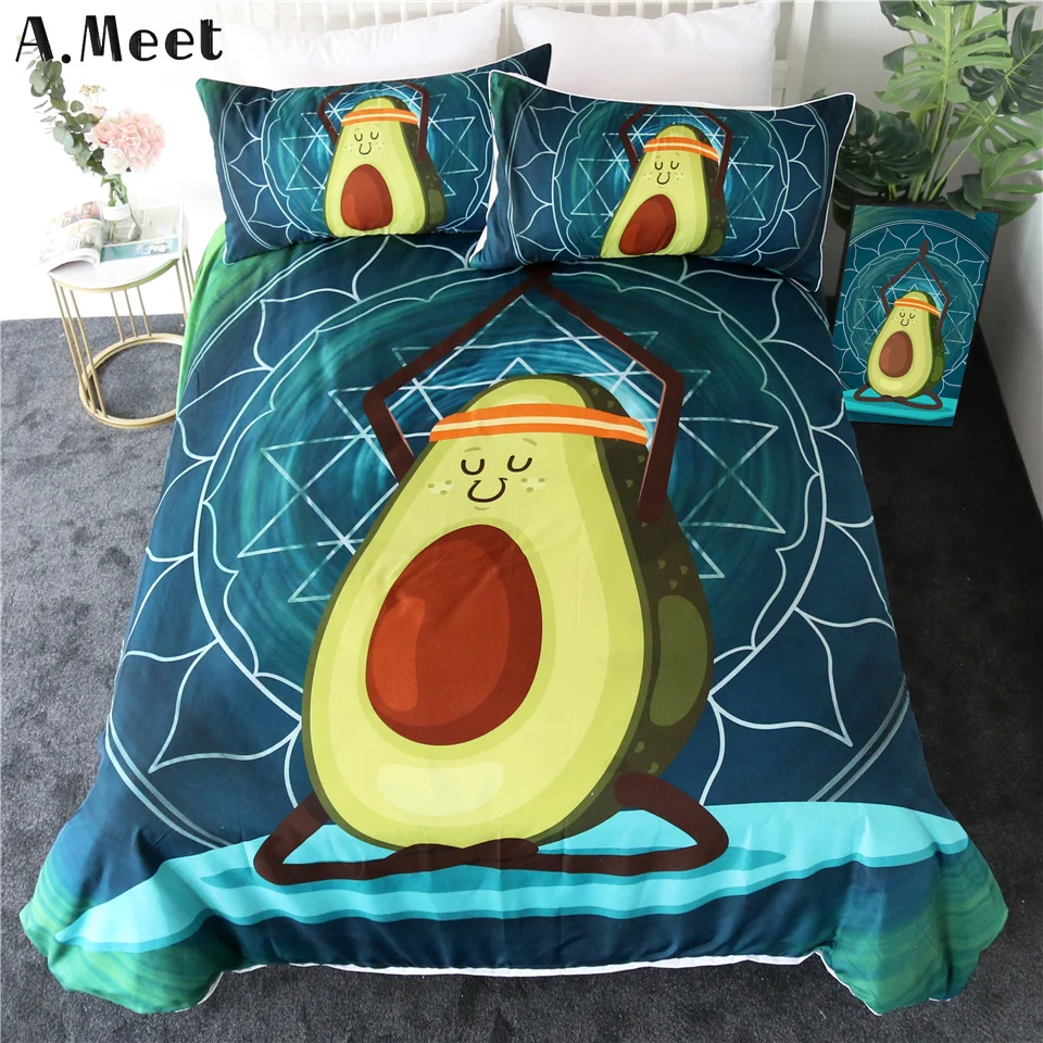 Комплект постельного белья авокадо с мультяшным фруктовым принтом удобный милый