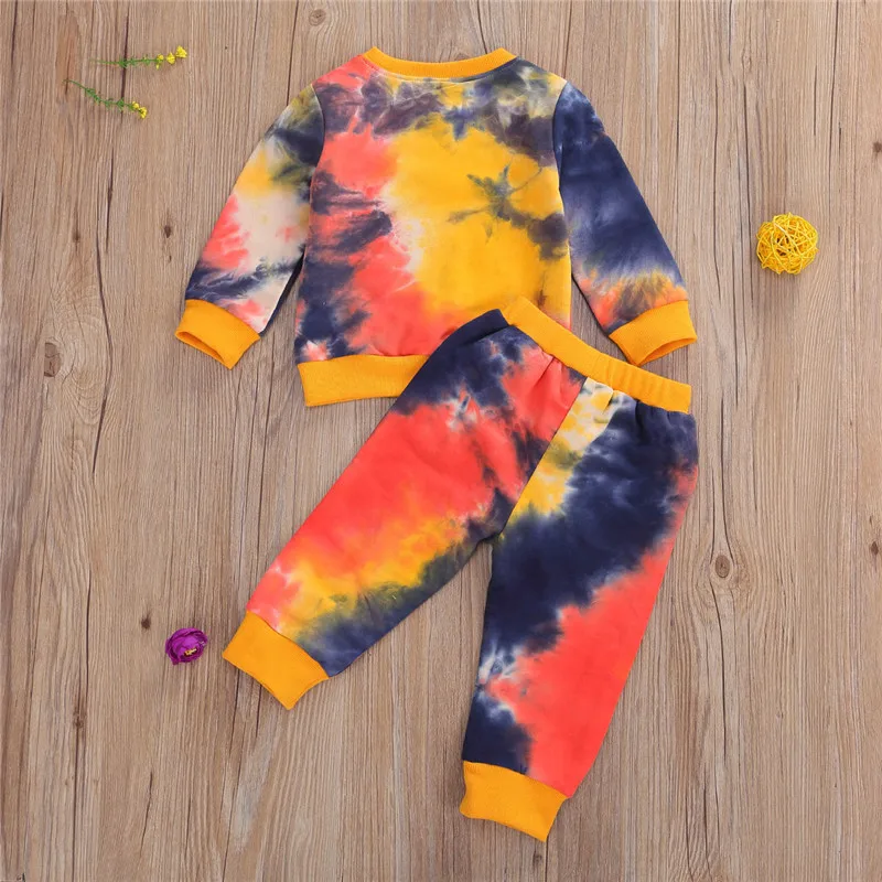 

Infant Kids Baby Girls Tie Dye Clothes Set 1-6Y Long Sleeve Pullover Tops Pants 2Pcs Set Spring Autumn Outfits Gradient Clothing