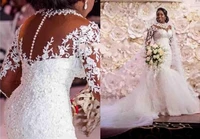 vensanac african crystal beading lace mermaid wedding dresses illusion appliques long sleeve court train bridal gowns