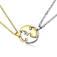 couple spliced round necklace stainless steel gold color cat pendant jewelry for men women collier femme valentines day gift