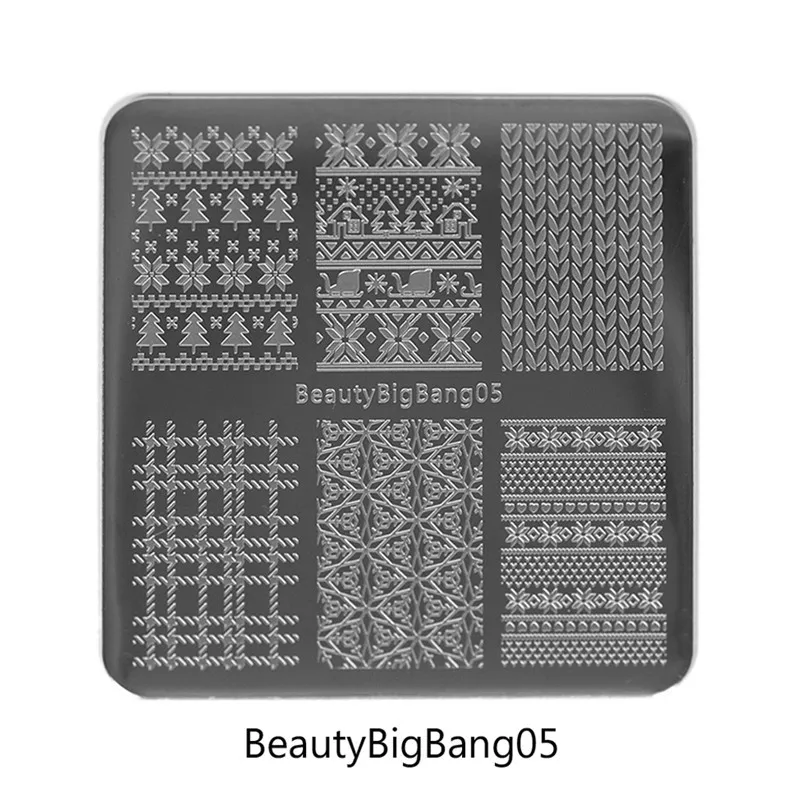 BeautyBigBang 6 стилей 6*6 см квадратные пластины для штамповки ногтей Рождественская снежинка шаблон DIY 3D шаблон дизайн ногтей штамповки пластины