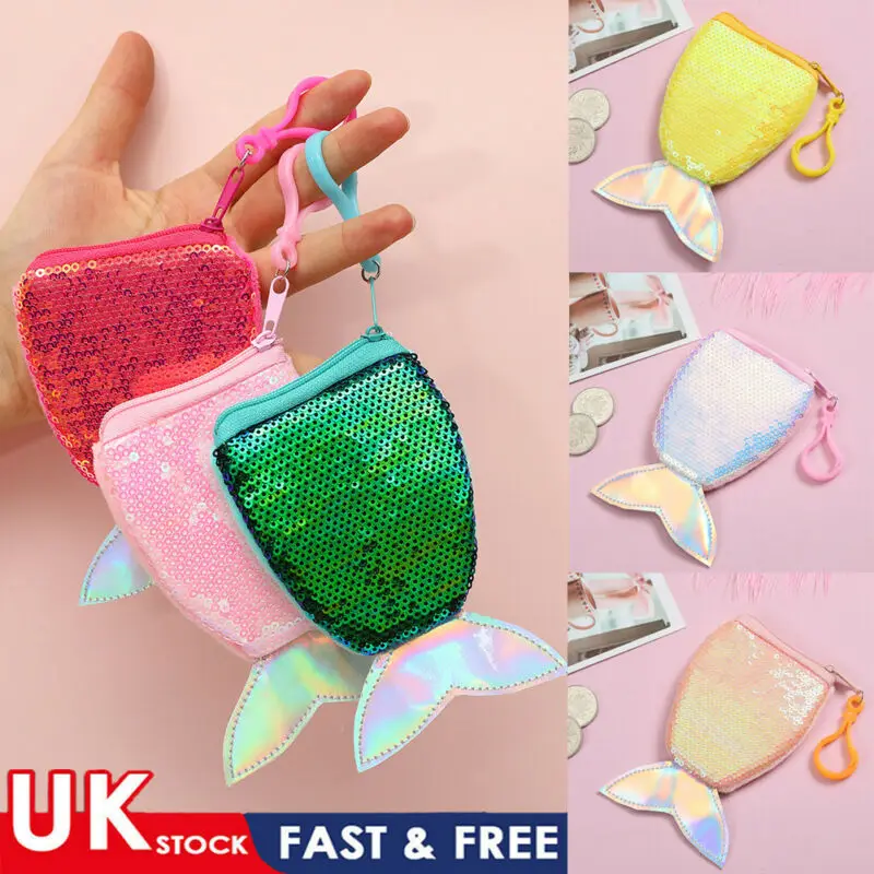 Women Girls Fashion Mermaid Tail Bling Sequins Coin Purses Glittering Zipper Wallet For Kids Girl Silver Pink Rose Red | Багаж и сумки
