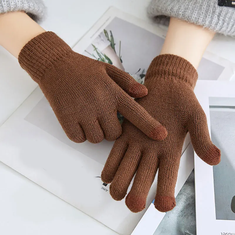

Female Winter Warm Gloves Knitted Full Finger Gloves Solid Color Mittens Men Women Cycling Driving Gloves Fashion Knitted Glove