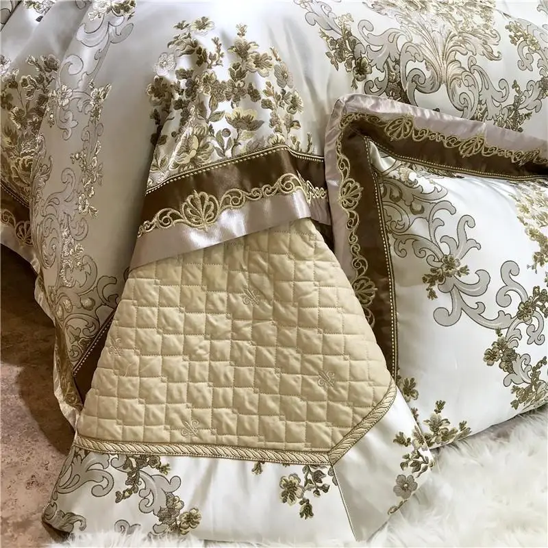 

J 4 Luxury Satin Silk Cotton European Palace Bedding Set Duvet Cover Bed Sheet/Linen Bedspread Pillowcases Queen King 4/6/10Pcs