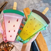 320ml summer simple and cute childrens diagonal fruit plastic portable cold drink cup student milk juice bottle with lid straw