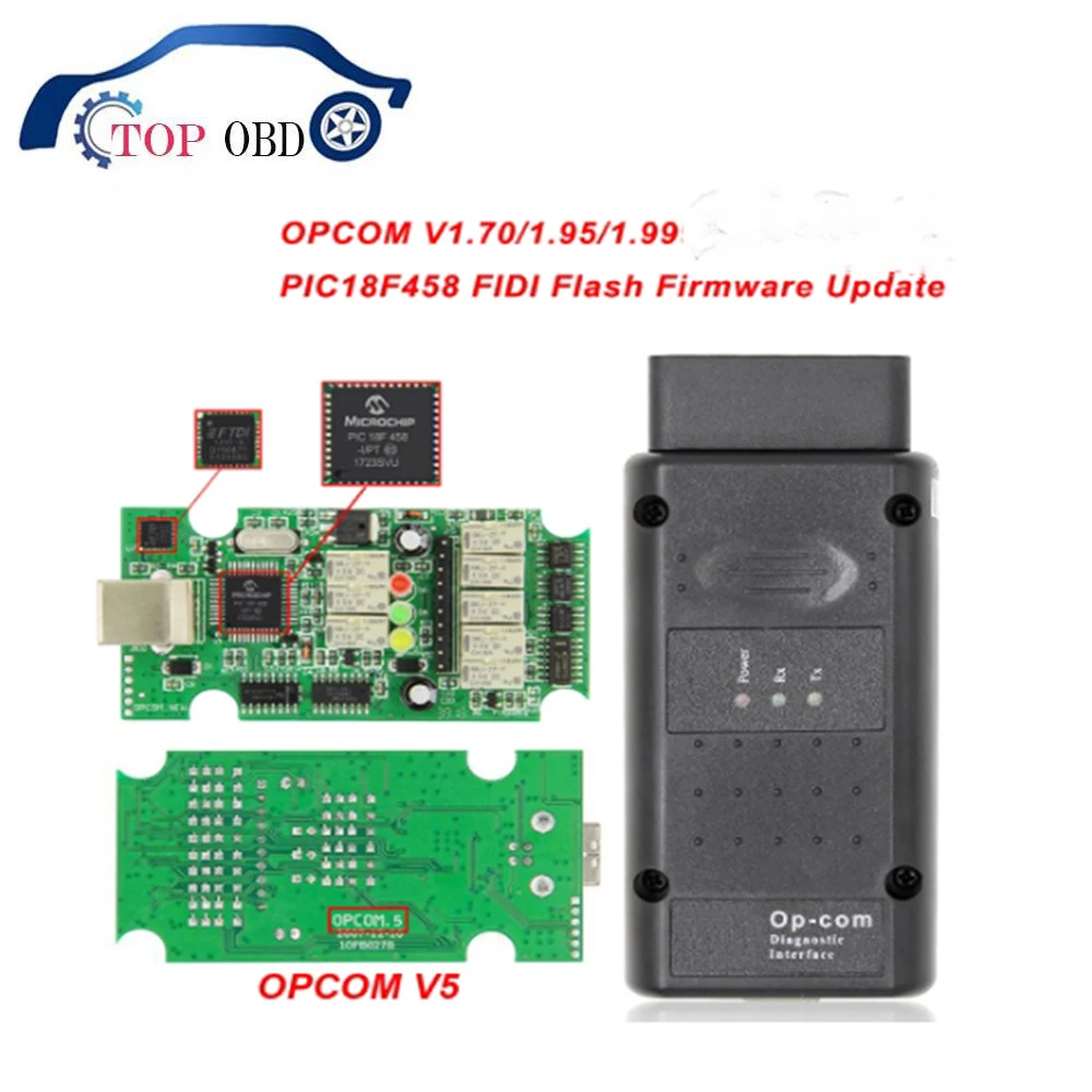 

OPCOM V5 For Opel OP COM 1.70 flash firmware update OP-COM 1.95 PIC18F458 FTDI CAN BUS OBD OBD2 Scanner Car Auto Diagnostic