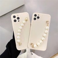 luxury pearl wristband silicone phone case for iphone 13 12 11 pro max xsmax xr xs x 8 7 plus camera protection cover