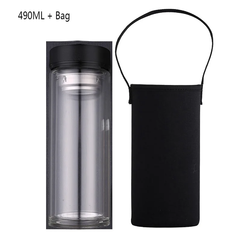 490ml Style B Стеклянная бутылка для воды с двойными стенками из боросиликатного стекла для офиса и дома, чашка для воды с чайной заваркой, Герметичная Бутылка, новинка - Цвет: 490ml Style B