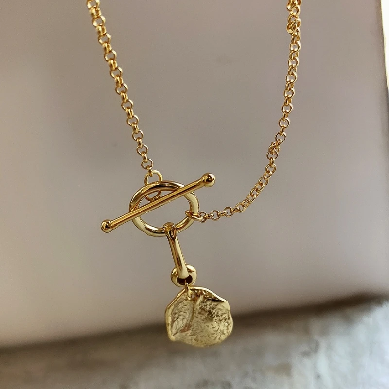 

925 sterling silver irregular buckle pendant necklace gold Industrial wind creative necklace for women Collane fine jewelry gift